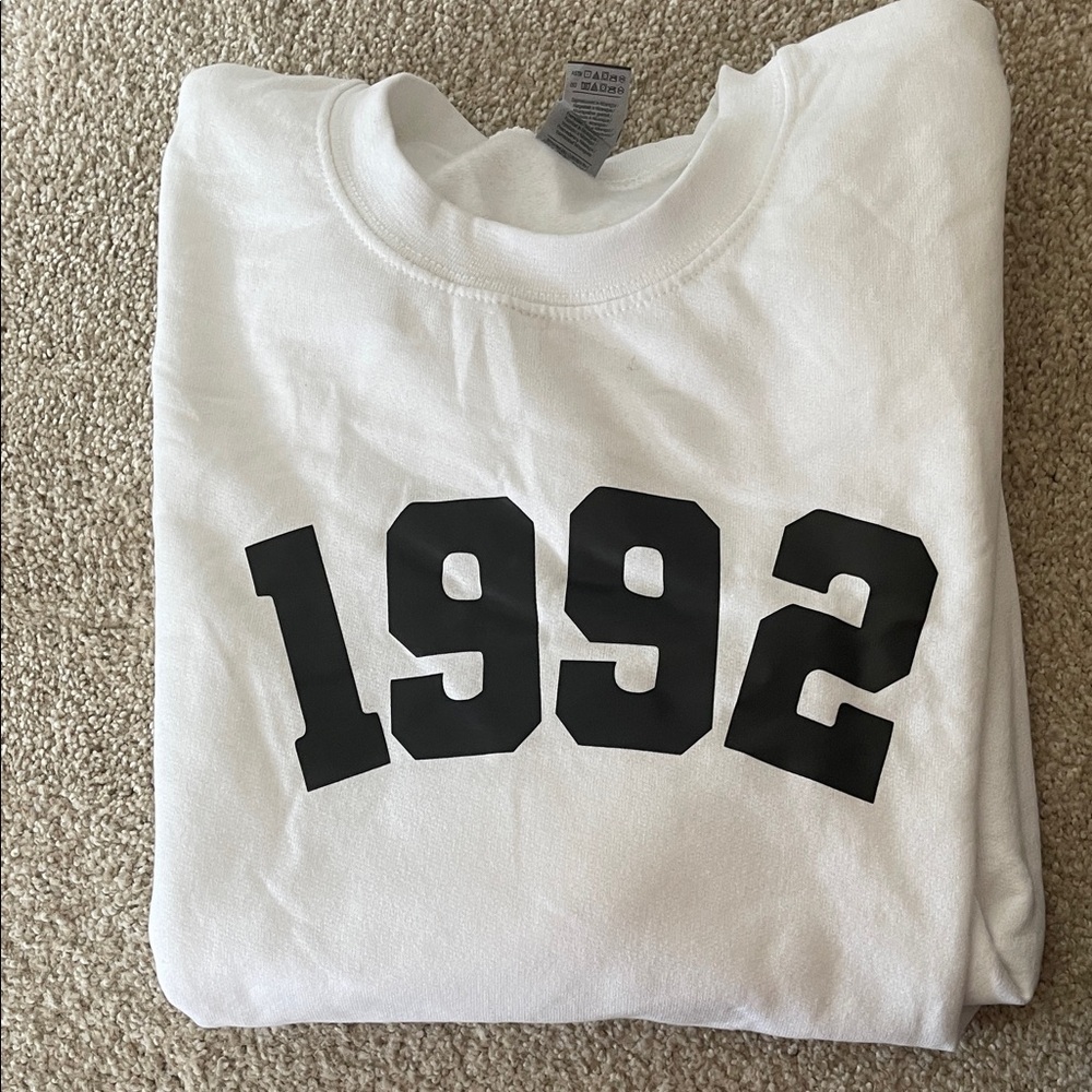 White Sweatshirt with Black 1992 Print